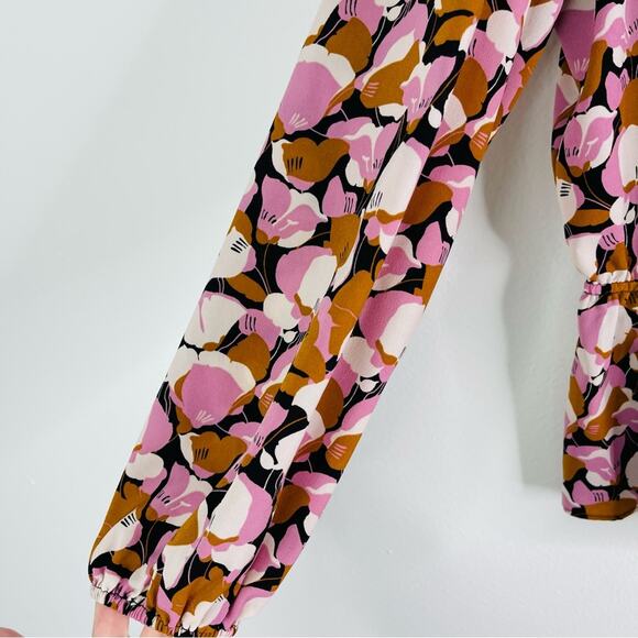 Nine West pink white floral button peplum office preppy top large - Picture 4 of 7